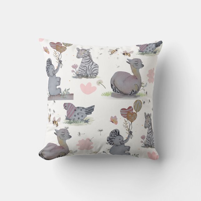 "Eleze Elephant & Polka Hen" Boganhues Blanket Throw Pillow (Front)