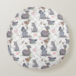 "Eleze Elephant & Polka Hen" Boganhues Round Pillow