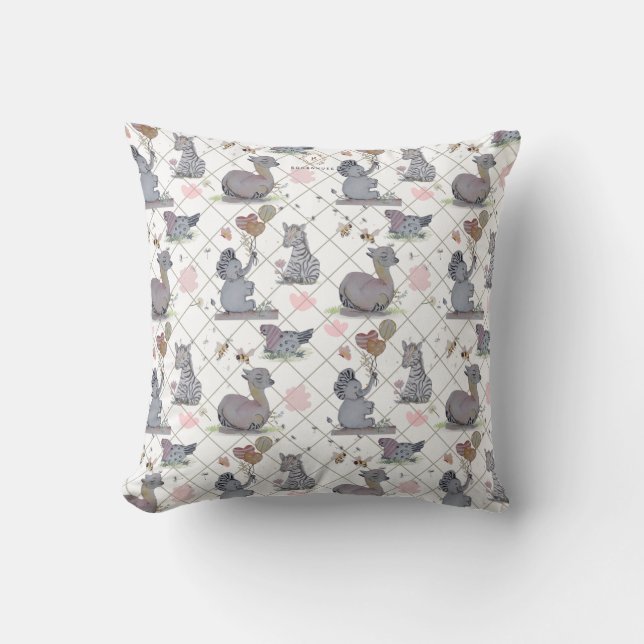"Eleze Elephant & Polka Hen" Boganhues Throw Pillow (Front)