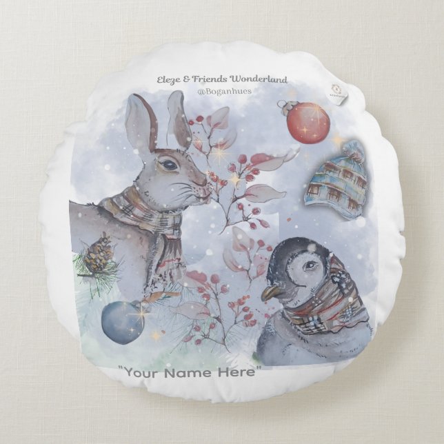 "Eleze & Friends Wonderland" Boganhues  Round Pillow (Front)