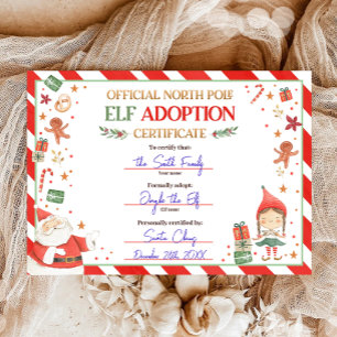 Elf Adoption Certificate Adopt an Elf Christmas Invitation