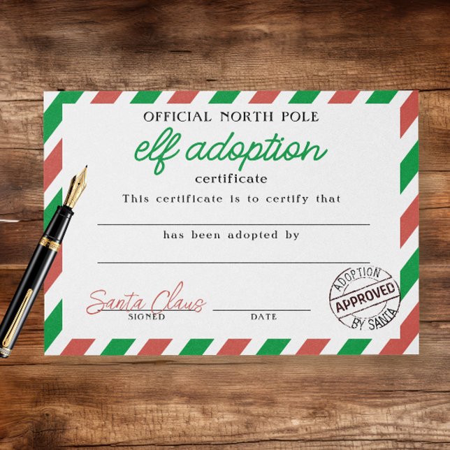 Elf Adoption Certificate Signed by Santa Claus Flyer (Elf Adoption Certificate Signed by Santa Claus official North Pole legal document by Ricaso. )