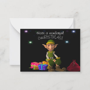 Elf And Christmas Gift Note Card