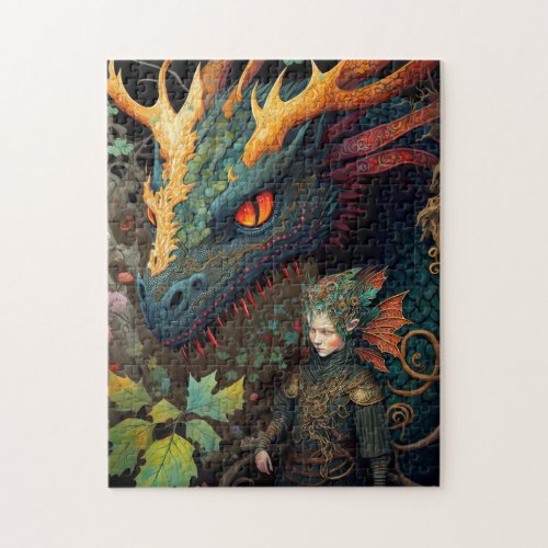 Elf And Dragon Fantasy Art Jigsaw Puzzle