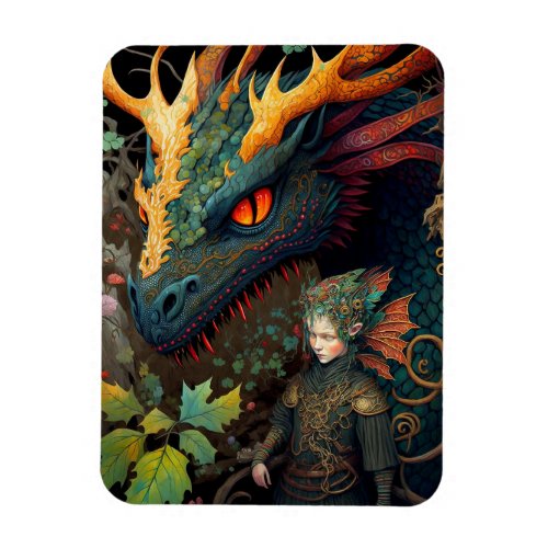 Elf And Dragon Fantasy Art Magnet