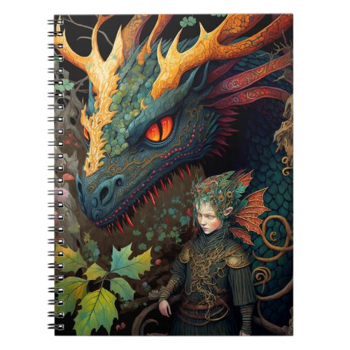 Elf And Dragon Fantasy Art Notebook