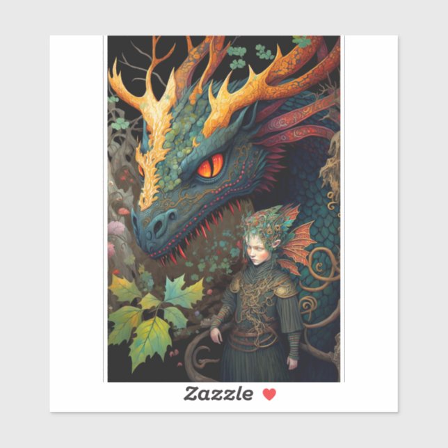 Elf And Dragon Fantasy Art Sticker (Sheet)