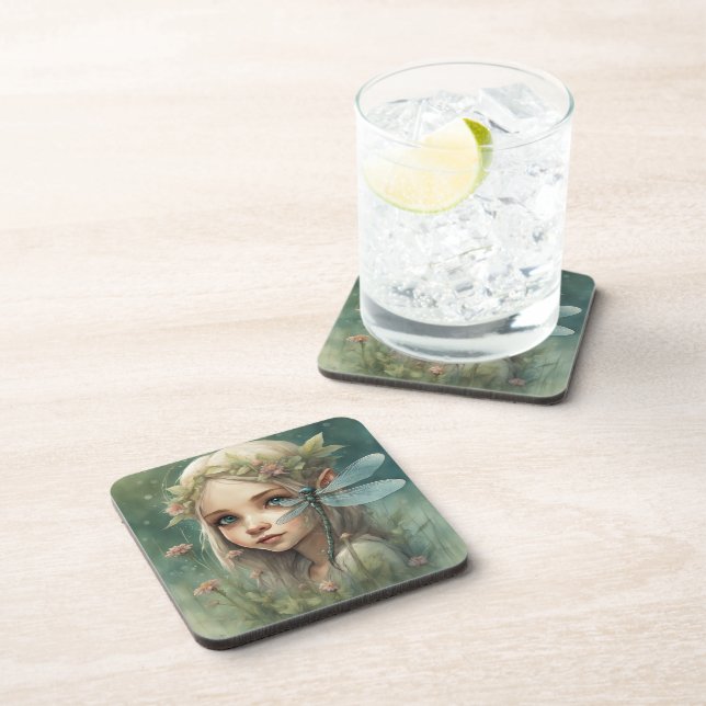 Elf and Dragonfly 3 Beverage Coaster (Right Side)