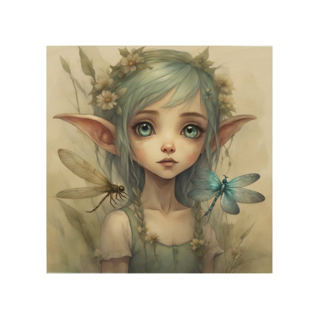 Elf and Dragonfly 4 Wood Wall Art (Front)