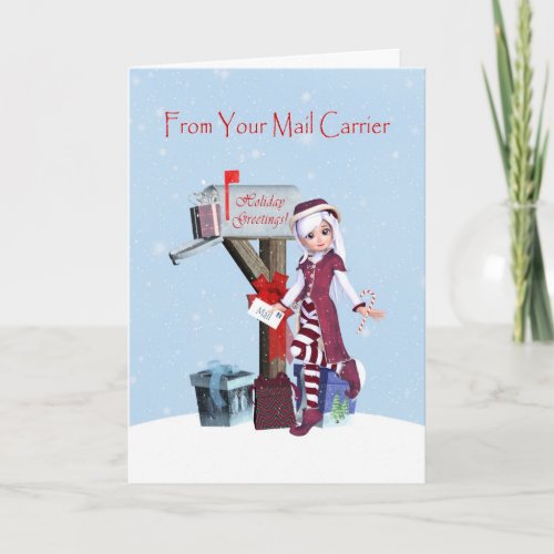Elf and Mailbox Happy Holidays from Mail Carrier Holiday Card