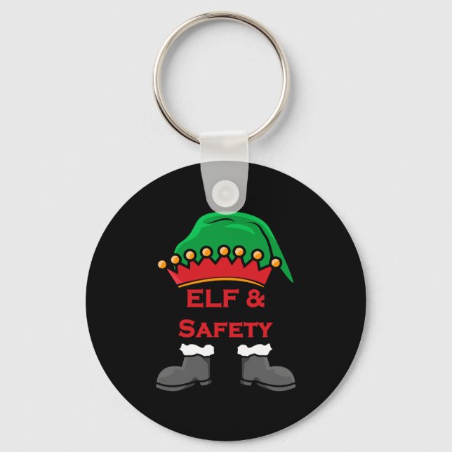 Elf And Safety, Funny Health &amp; Safety Elf Long Keychain (Front)