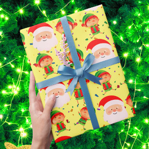 Elf and Santa Claus Christmas Holiday cute festive Wrapping Paper