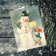 Elf And Snowman Vintage Christmas Card at Zazzle