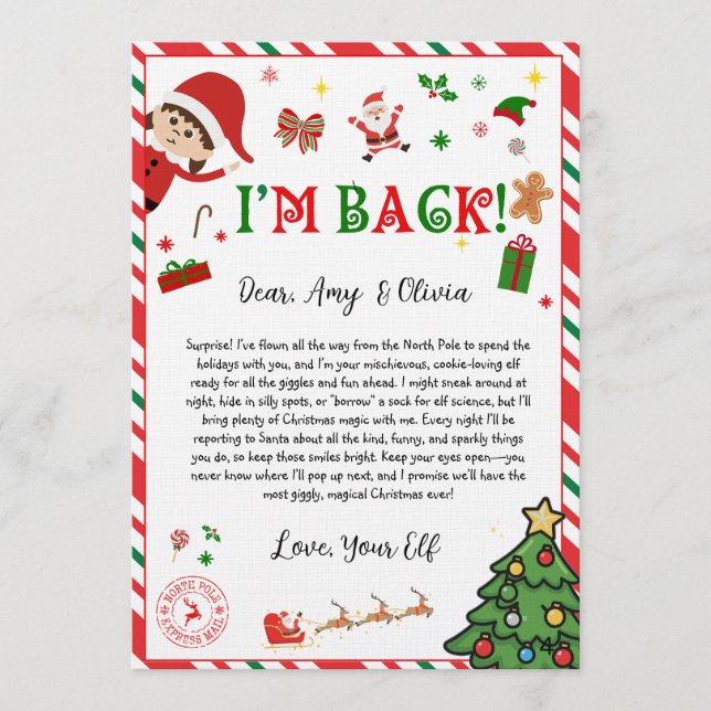 elf arrival letter - elf welcome letter  invitation (Front)