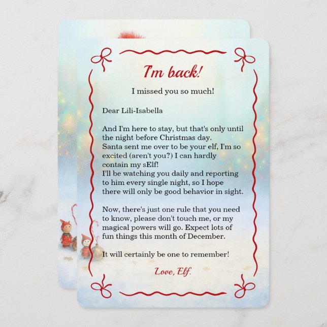 Elf Arrival Letter | Special Delivery North pole Holiday Card (Front/Back)