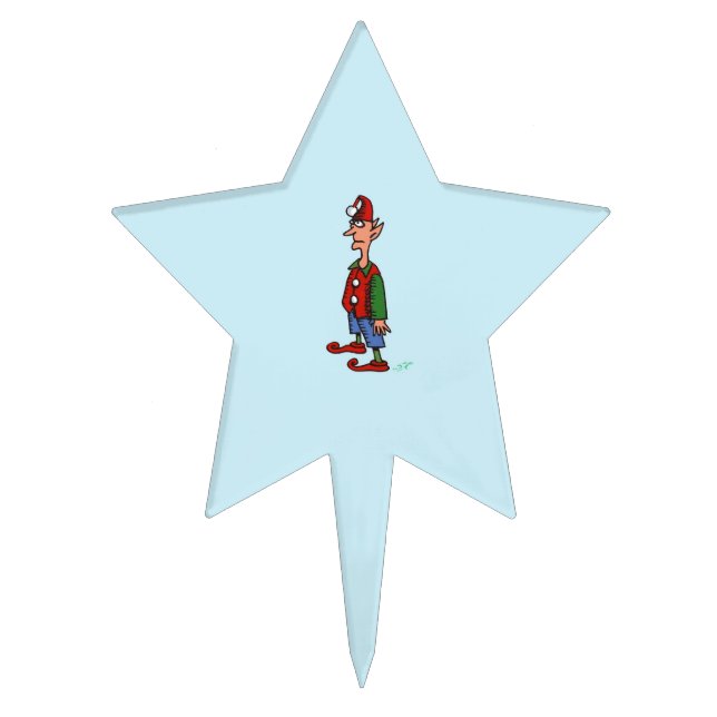 Elf At Attention blue star cake picks (Front)