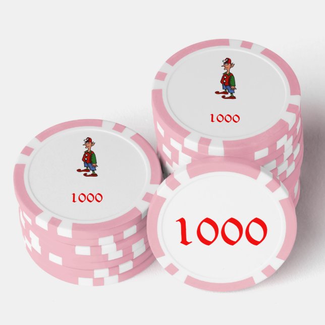 Elf At Attention pink 1000 striped poker chip (Stack)
