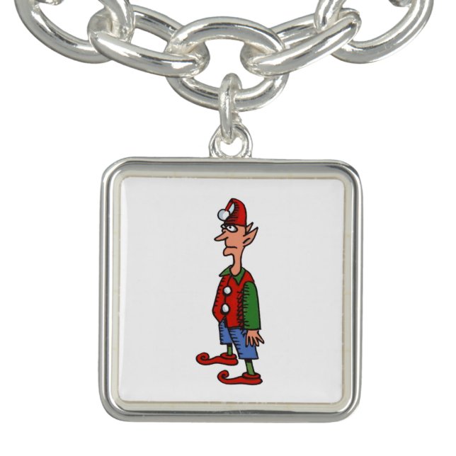 Elf At Attention white silver sq charm bracelet (Design)