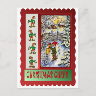 Elf at the mailbox holiday postcard