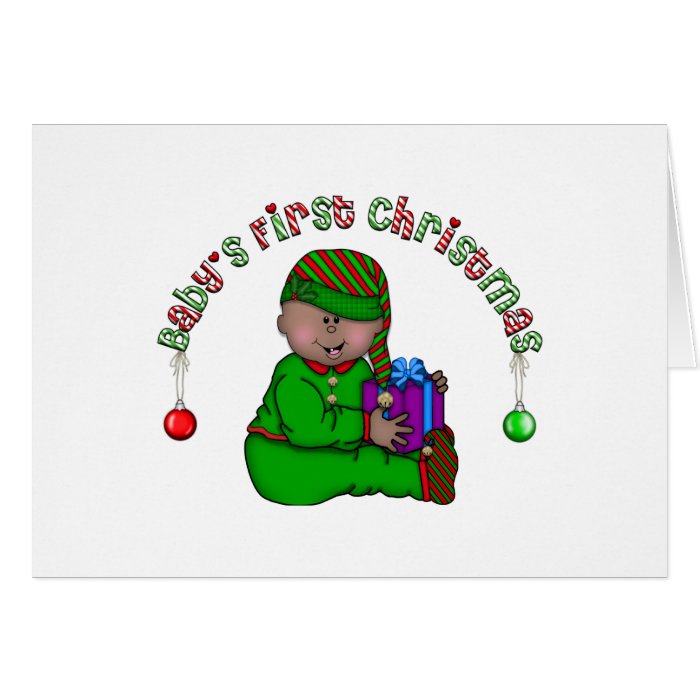 Elf Baby African American 1st Christmas Greeting Cards