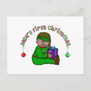 Elf Baby African American 1st Christmas Holiday Postcard
