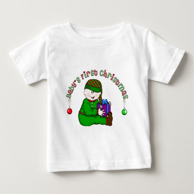 Elf Baby White First Christmas Tshirts and Gifts (Front)