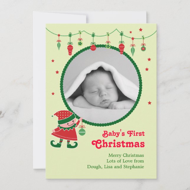 Elf Baby's First Christmas Photo Announcement (Front)