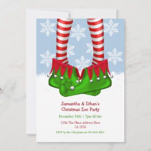 Elf Boots And Stockings Snowflake Christmas Party Invitation