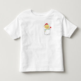 Elf Boy Holding Christmas Bulb in Stitched Pocket Toddler T-shirt