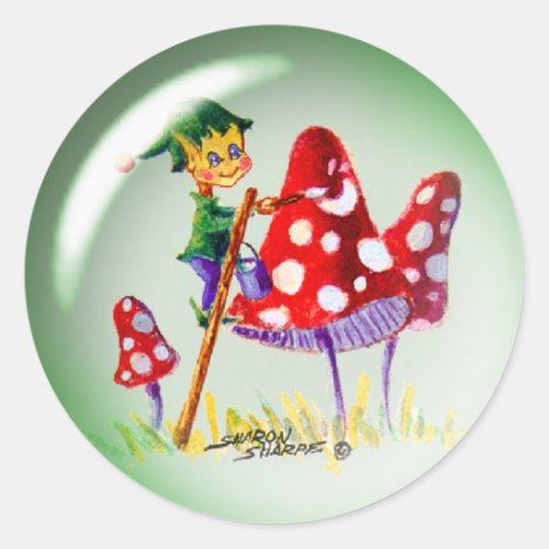 ELF BUBBLE  MUSHROOMS by SHARON SHARPE Classic Round Sticker