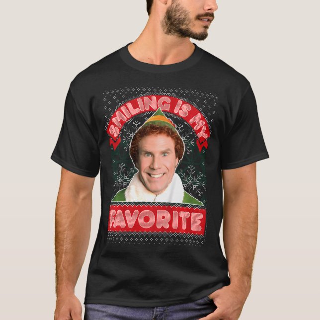 Elf Buddy Smiling Is My Favorite Christmas T-Shirt (Front)