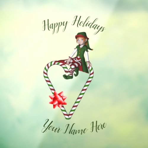 Elf Candy Cane Heart Cute Christmas Holiday   Window Cling