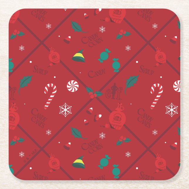 Elf Candy Checker Pattern Square Paper Coaster (Front)