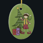 Elf Ceramic Christmas Ornament<br><div class="desc">Text can be added to this ornament to make a personalized holiday gift. If you need help,  just click on the contact link below to send the designer a personal detailed message.</div>