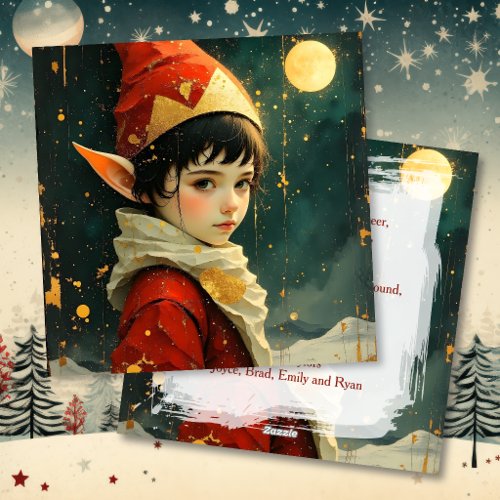 Elf Child in Vintage Christmas Outfit Personalized Holiday Card