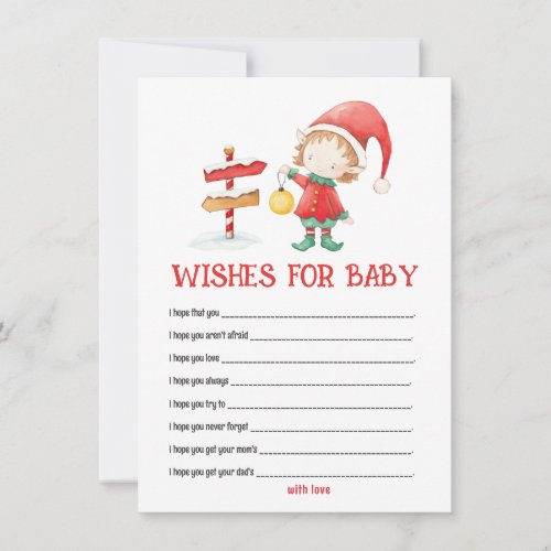 Elf Christmas Baby Shower Wishes for Baby Note