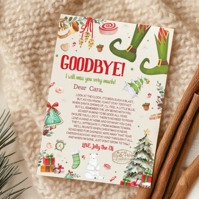 Elf Christmas Goodbye Letter Card (Christmas Elf Goodbye Letter Card)