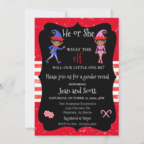 Elf Christmas Holiday Gender Reveal Ethnic Invitation