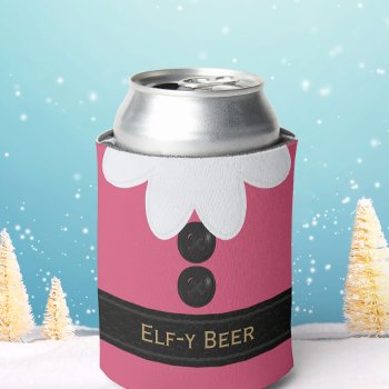 Elf Christmas In July Party Pink Can Cooler by mothersdaisy at Zazzle