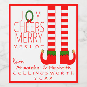 Elf Christmas Merlot Wine Bottle Label Personalize
