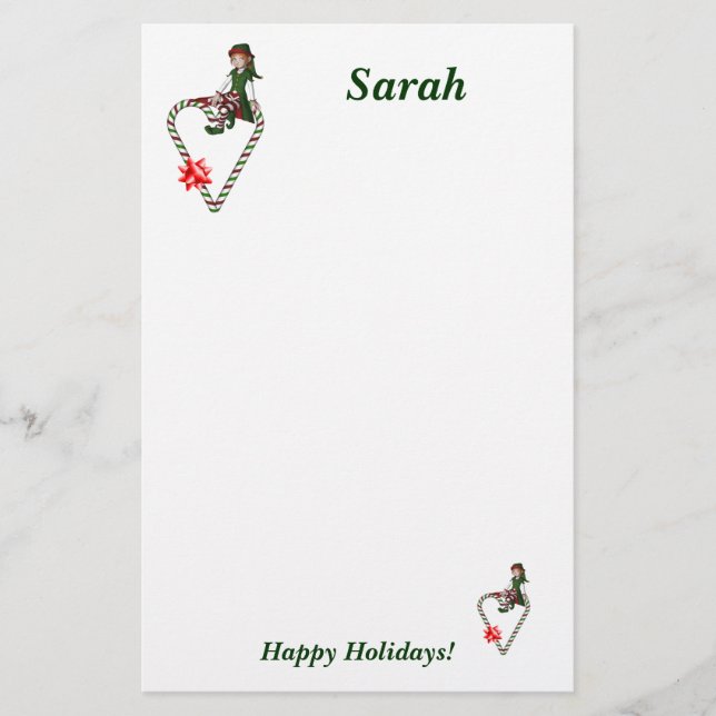 Elf Christmas Personalized Stationery Note Paper (Front)