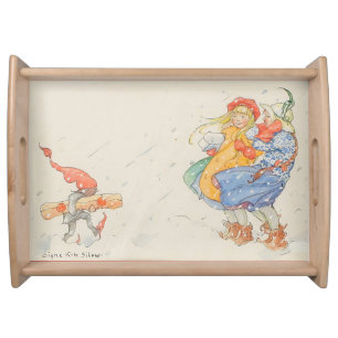 Elf, Christmas presents and girls, vintage Serving Tray