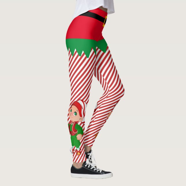 Elf Christmas Santa's Little Elves Cute Stripe Leggings (Right)