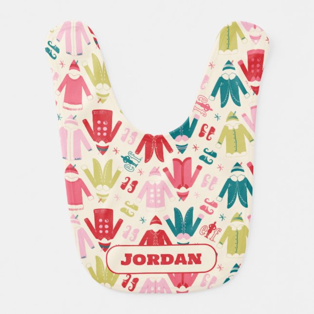 Elf Colorful Coat and Shoes Pattern Baby Bib (Front)