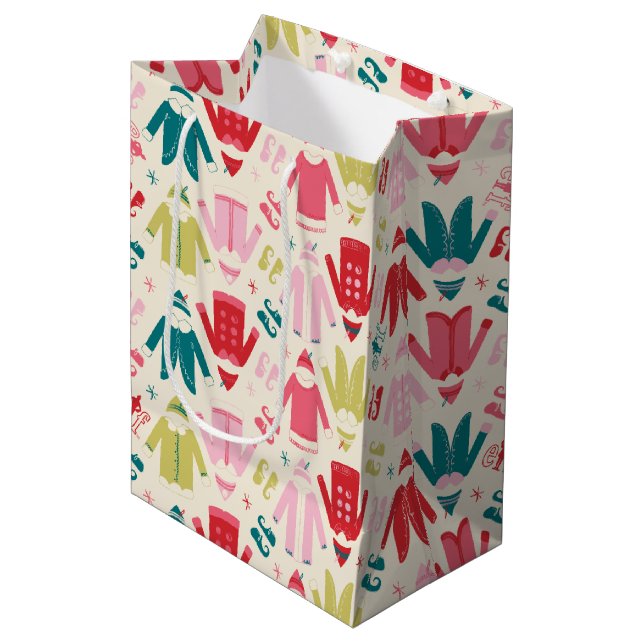 Elf Colorful Coat and Shoes Pattern Medium Gift Bag (Front Angled)