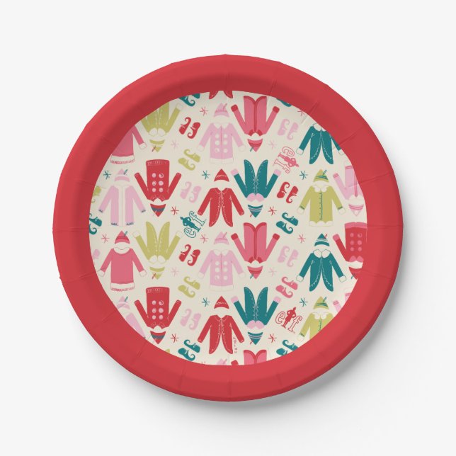 Elf Colorful Coat and Shoes Pattern Paper Plates (Front)