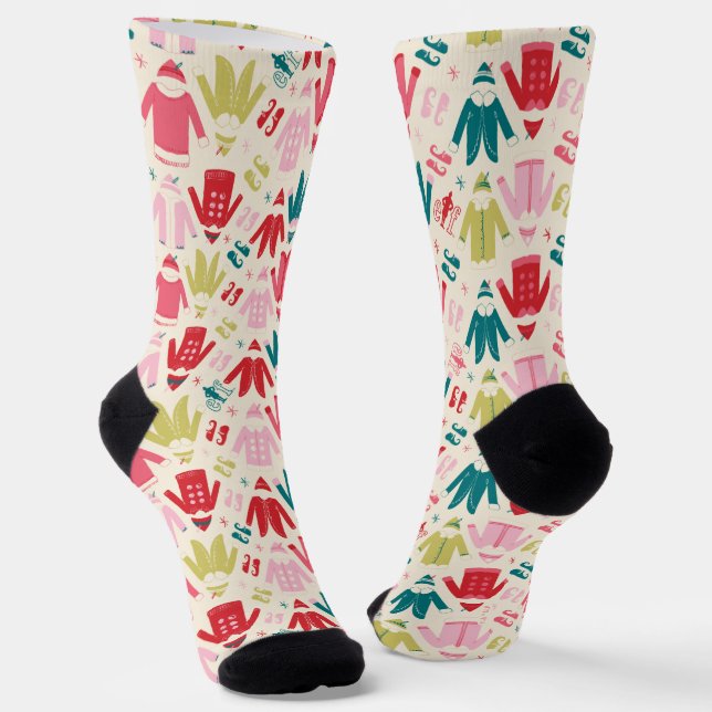 Elf Colorful Coat and Shoes Pattern Socks (Angled)