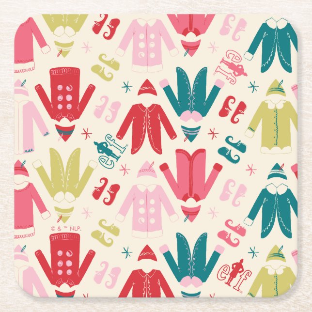 Elf Colorful Coat and Shoes Pattern Square Paper Coaster (Front)