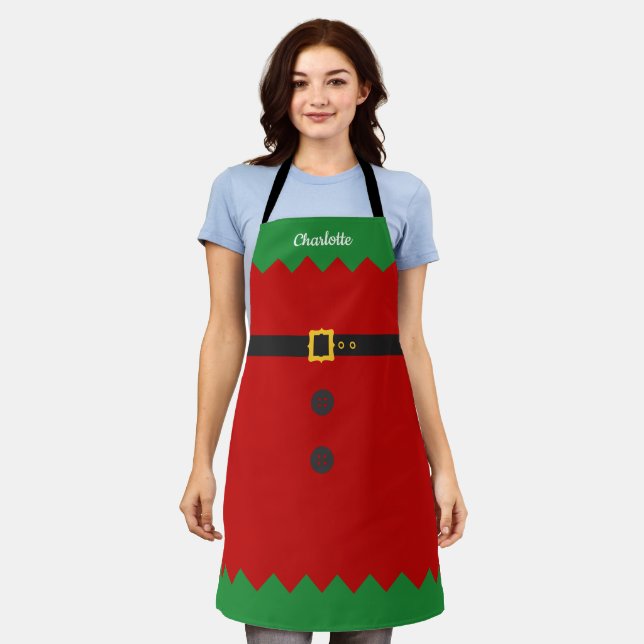 Elf Costume Custom Name Christmas Apron (Worn)