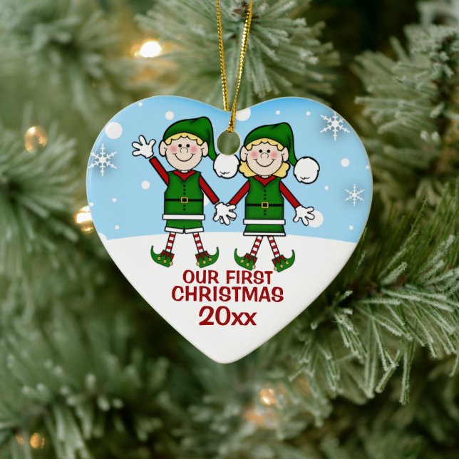 Elf Couple First Christmas Ornament (Tree)